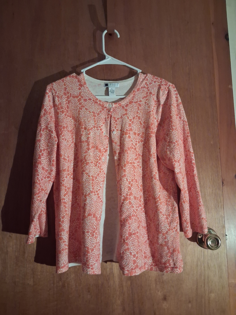 Carole Little Coral and White Floral Button-Front Cardigan